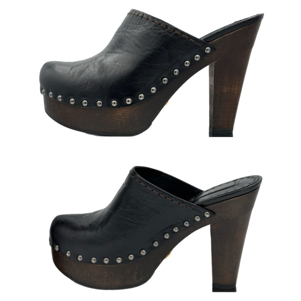 Prada Black Leather Mules with Distressed Wooden Heel – Size 39 EU - Picture 6 of 13